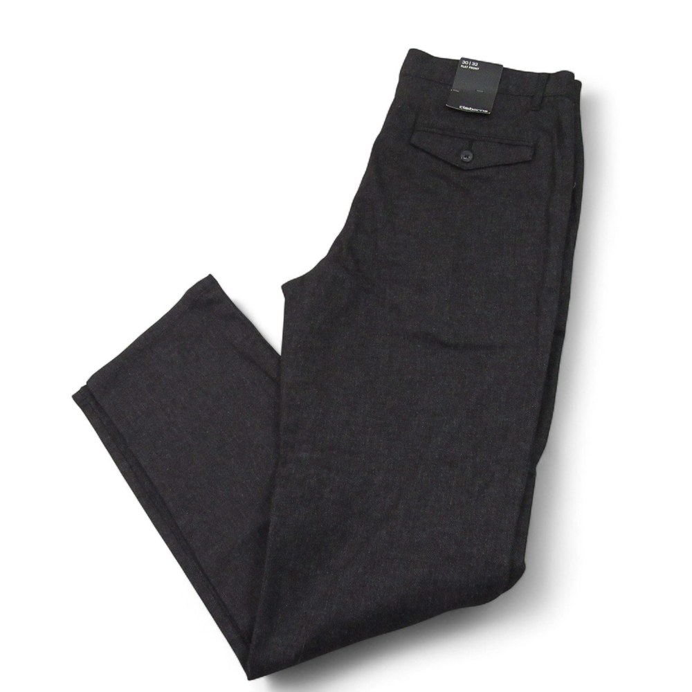 NWT Claiborne Mens Dress Pants 30 X 32 Charcoal‎ Gray Herringbone Flap Pockets